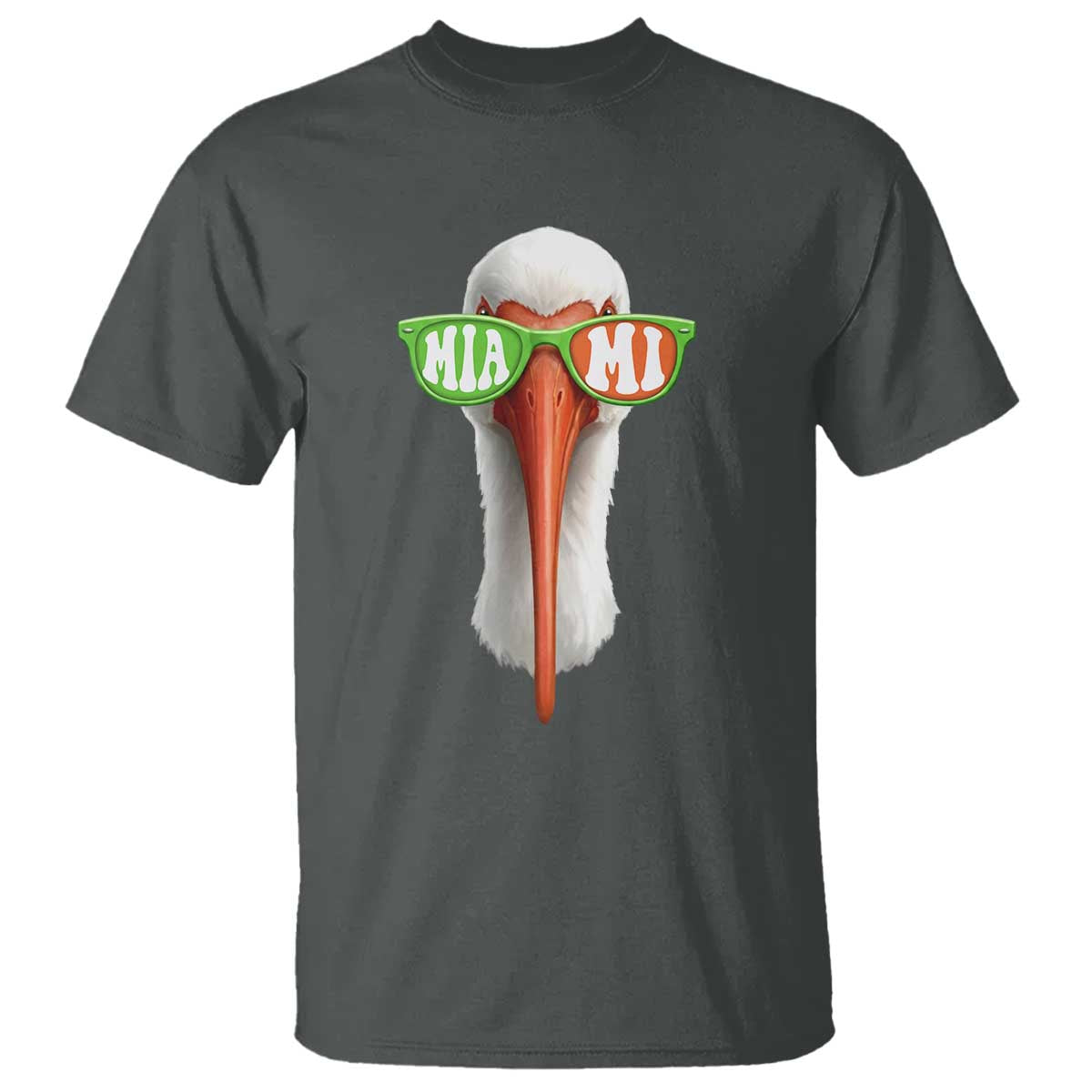 Vintage Miami White Ibis with Sunglasses T Shirt TS11 Dark Heather Print Your Wear