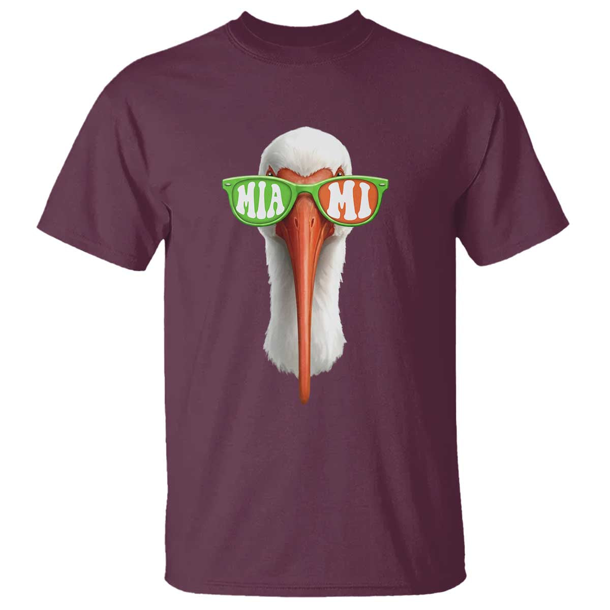 Vintage Miami White Ibis with Sunglasses T Shirt TS11 Maroon Print Your Wear