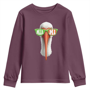 Vintage Miami White Ibis with Sunglasses Youth Sweatshirt TS11 Maroon Print Your Wear