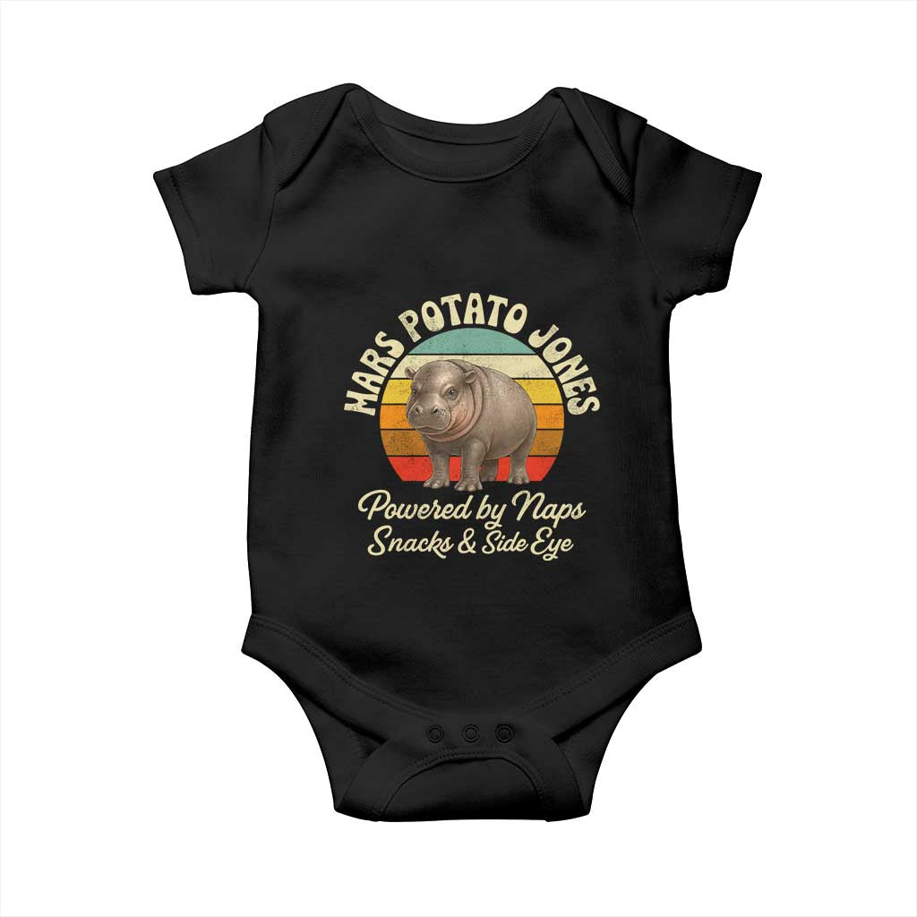 Funny Mars Potato Jones Baby Onesie Powered by Naps Snacks Side Eye Pygmy Hippo TS11 Black Print Your Wear