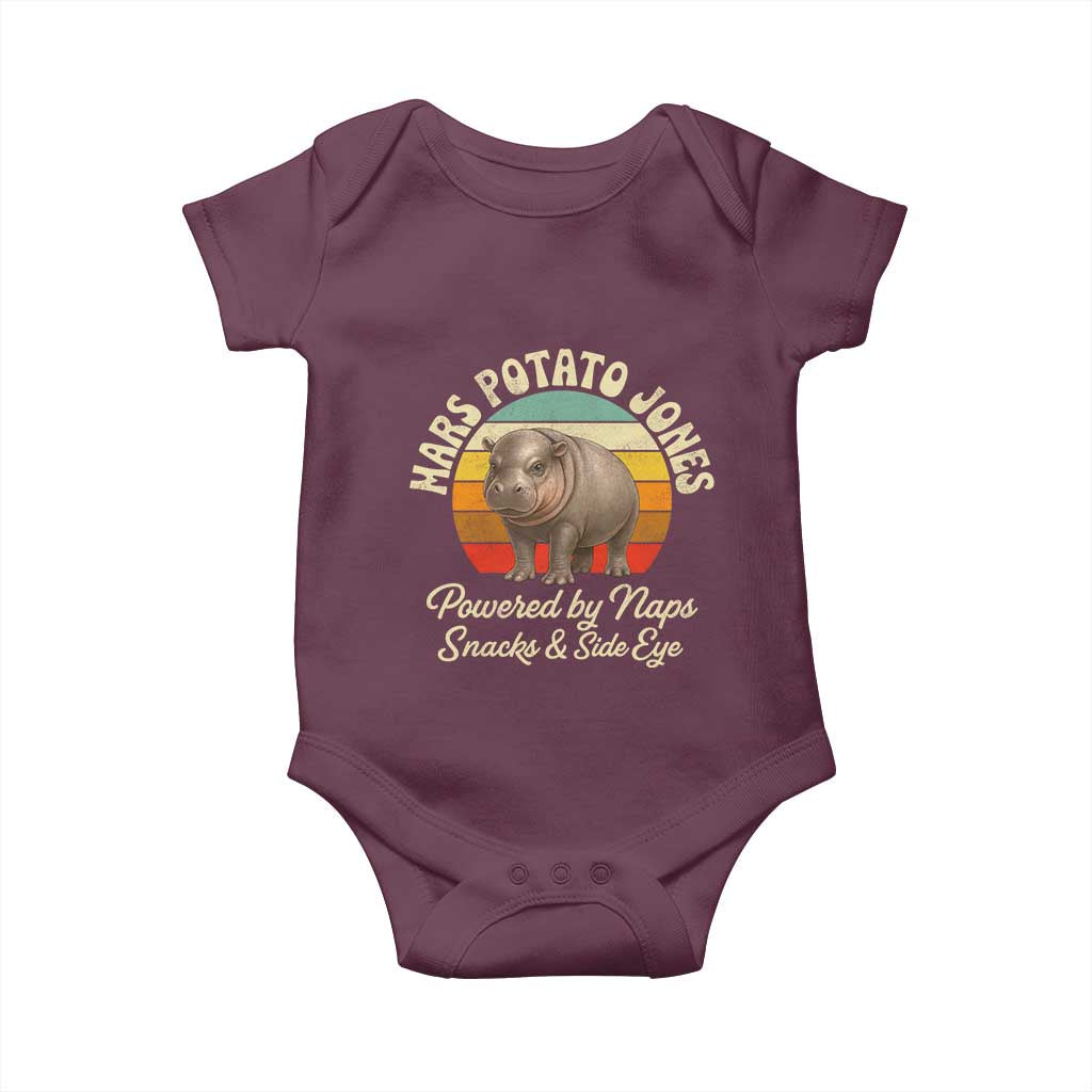 Funny Mars Potato Jones Baby Onesie Powered by Naps Snacks Side Eye Pygmy Hippo TS11 Maroon Print Your Wear