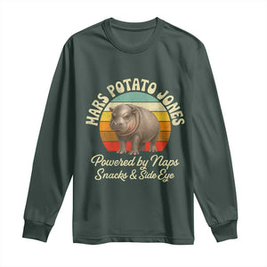 Funny Mars Potato Jones Long Sleeve Shirt Powered by Naps Snacks Side Eye Pygmy Hippo TS11 Dark Forest Green Print Your Wear