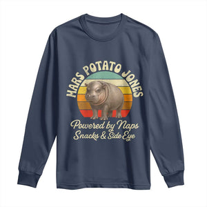 Funny Mars Potato Jones Long Sleeve Shirt Powered by Naps Snacks Side Eye Pygmy Hippo TS11 Navy Print Your Wear