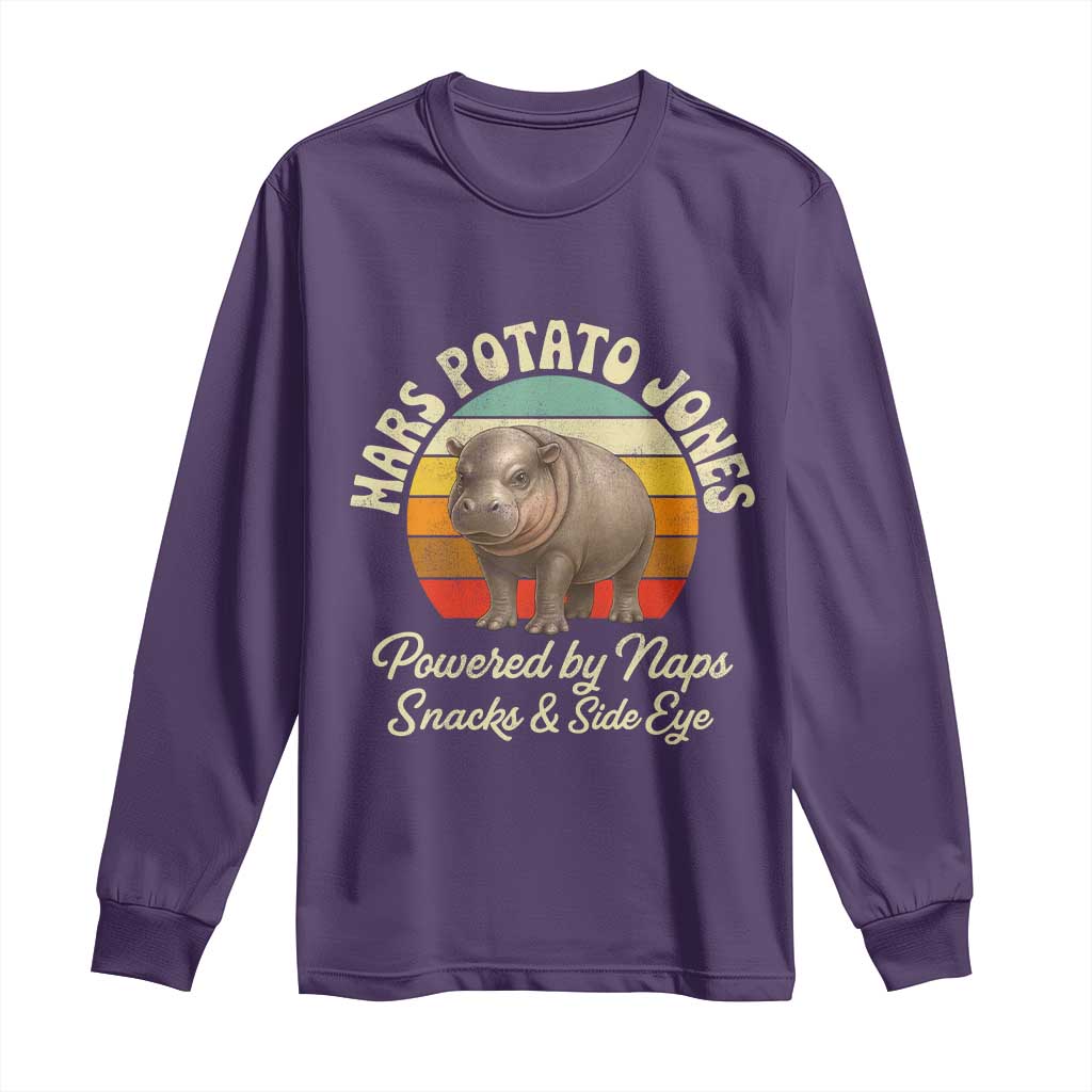 Funny Mars Potato Jones Long Sleeve Shirt Powered by Naps Snacks Side Eye Pygmy Hippo TS11 Purple Print Your Wear