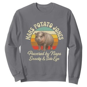 Funny Mars Potato Jones Sweatshirt Powered by Naps Snacks Side Eye Pygmy Hippo TS11 Charcoal Print Your Wear