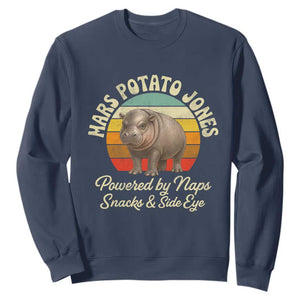 Funny Mars Potato Jones Sweatshirt Powered by Naps Snacks Side Eye Pygmy Hippo TS11 Navy Print Your Wear