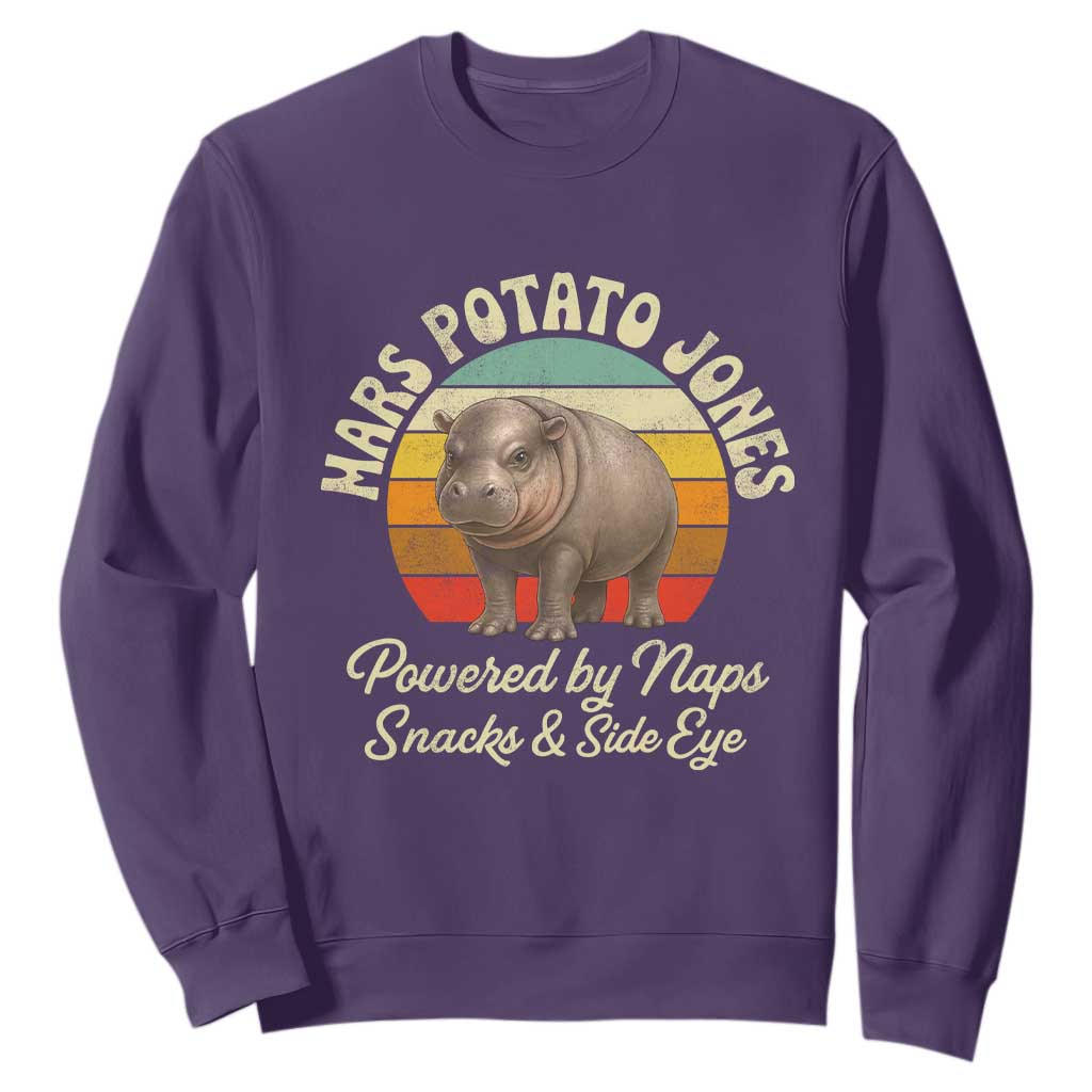Funny Mars Potato Jones Sweatshirt Powered by Naps Snacks Side Eye Pygmy Hippo TS11 Purple Print Your Wear