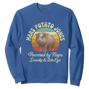 Funny Mars Potato Jones Sweatshirt Powered by Naps Snacks Side Eye Pygmy Hippo TS11 Royal Blue Print Your Wear