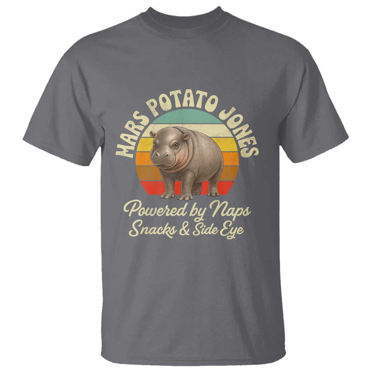 Funny Mars Potato Jones T Shirt Powered by Naps Snacks Side Eye Pygmy Hippo TS11 Charcoal Print Your Wear