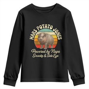 Funny Mars Potato Jones Youth Sweatshirt Powered by Naps Snacks Side Eye Pygmy Hippo TS11 Black Print Your Wear