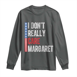 Funny JD Vance 2025 I Don't Really Care Margaret Long Sleeve Shirt American Flag Stripe TS11 Dark Heather Print Your Wear