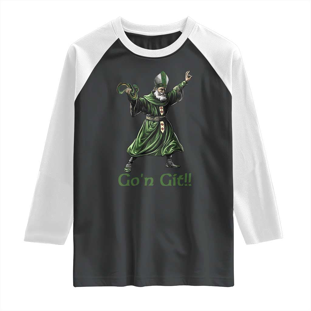 Funny St Patrick's Day Raglan Shirt Go'n Git Saint Patrick Snake TS11 Black White Print Your Wear
