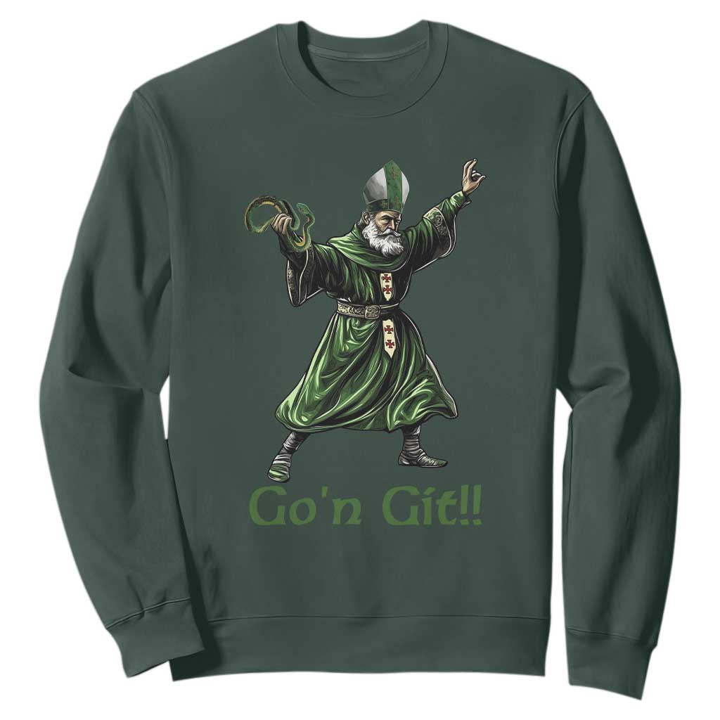 Funny St Patrick's Day Sweatshirt Go'n Git Saint Patrick Snake TS11 Dark Forest Green Print Your Wear