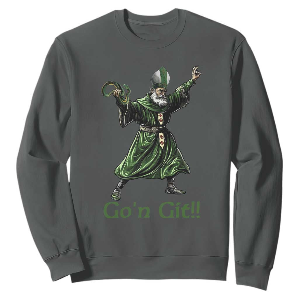 Funny St Patrick's Day Sweatshirt Go'n Git Saint Patrick Snake TS11 Dark Heather Print Your Wear