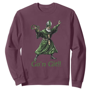 Funny St Patrick's Day Sweatshirt Go'n Git Saint Patrick Snake TS11 Maroon Print Your Wear