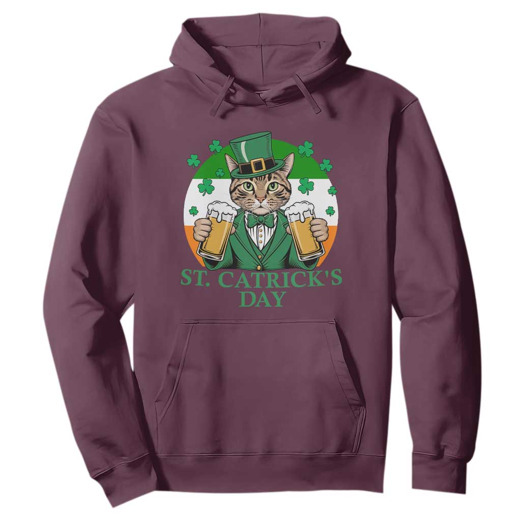 Funny St Catrick's Day Beer Hoodie St Patrick's Day Cat Beer Shamrock TS11 Maroon Print Your Wear