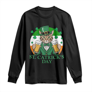 Funny St Catrick's Day Beer Long Sleeve Shirt St Patrick's Day Cat Beer Shamrock TS11 Black Print Your Wear