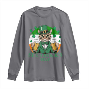 Funny St Catrick's Day Beer Long Sleeve Shirt St Patrick's Day Cat Beer Shamrock TS11 Charcoal Print Your Wear