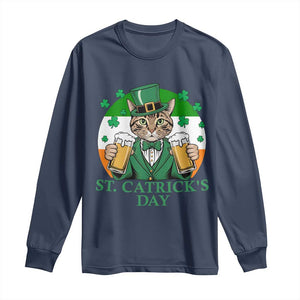 Funny St Catrick's Day Beer Long Sleeve Shirt St Patrick's Day Cat Beer Shamrock TS11 Navy Print Your Wear