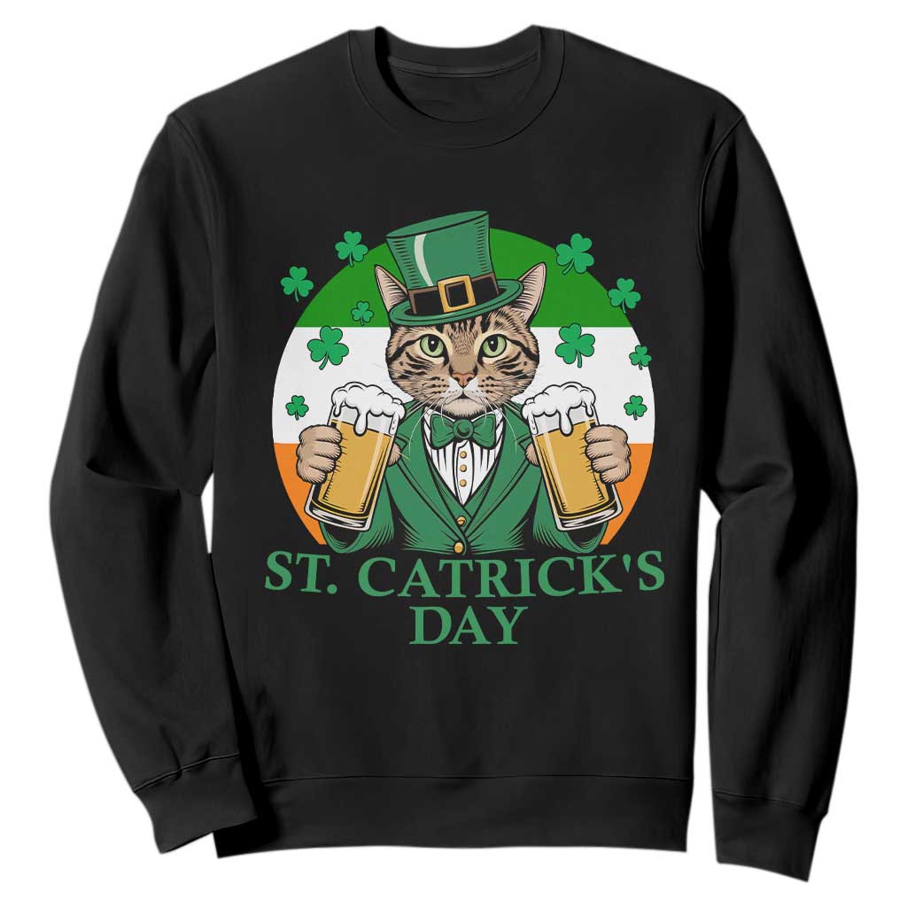 Funny St Catrick's Day Beer Sweatshirt St Patrick's Day Cat Beer Shamrock TS11 Black Print Your Wear