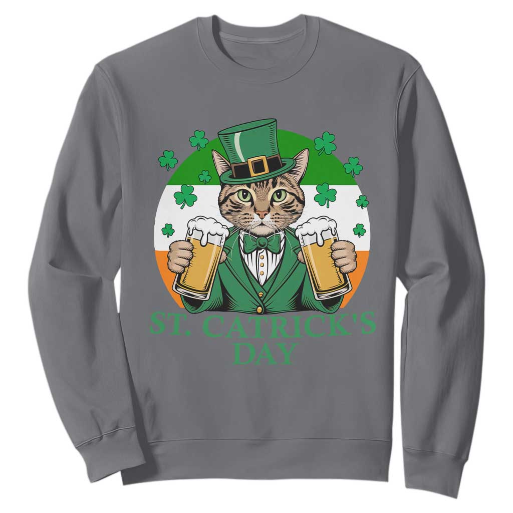 Funny St Catrick's Day Beer Sweatshirt St Patrick's Day Cat Beer Shamrock TS11 Charcoal Print Your Wear