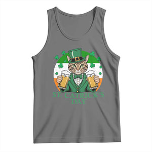 Funny St Catrick's Day Beer Tank Top St Patrick's Day Cat Beer Shamrock TS11 Black Heather Print Your Wear