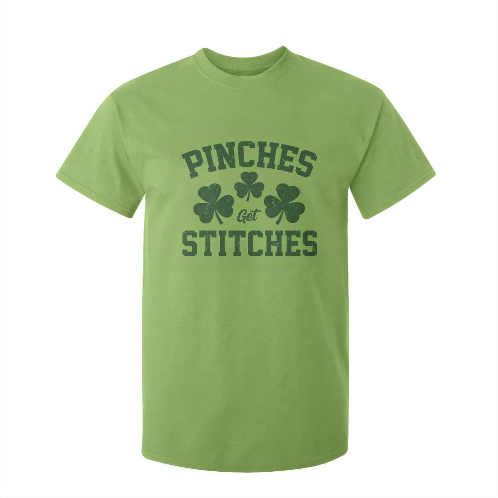 Funny St Patrick's Day Pinches Get Stiches T Shirt For Kid Shamrock TS11 Lime Print Your Wear