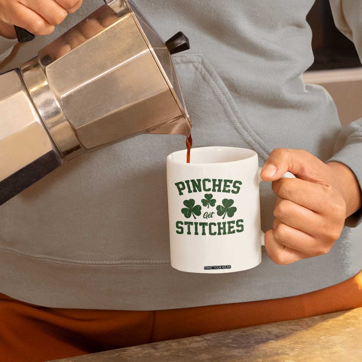 Funny St Patrick's Day Pinches Get Stiches Coffee Mug Shamrock TS11 Print Your Wear