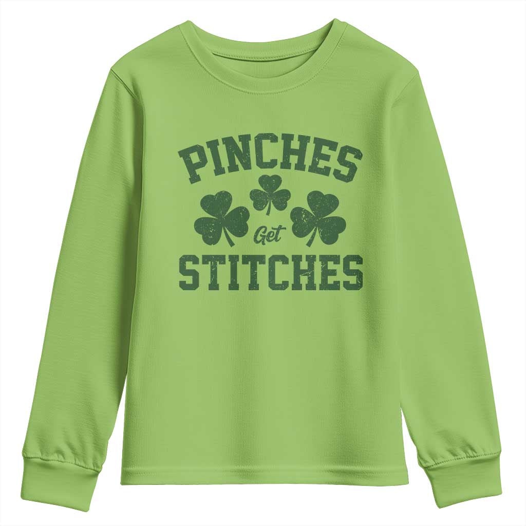 Funny St Patrick's Day Pinches Get Stiches Youth Sweatshirt Shamrock TS11 Lime Print Your Wear