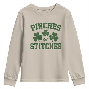 Funny St Patrick's Day Pinches Get Stiches Youth Sweatshirt Shamrock TS11 Sand Print Your Wear