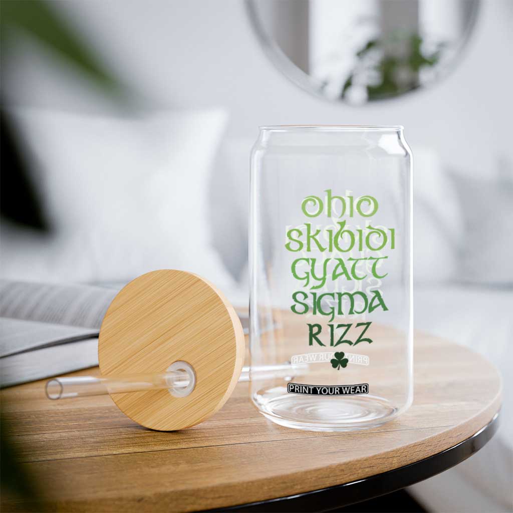 Funny Ohio Skibidi Gyatt Sigma Rizz St Patrick's Day Glass Can Shamrock TS11 Print Your Wear