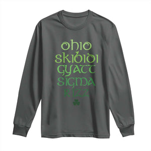 Funny Ohio Skibidi Gyatt Sigma Rizz St Patrick's Day Long Sleeve Shirt Shamrock TS11 Dark Heather Print Your Wear