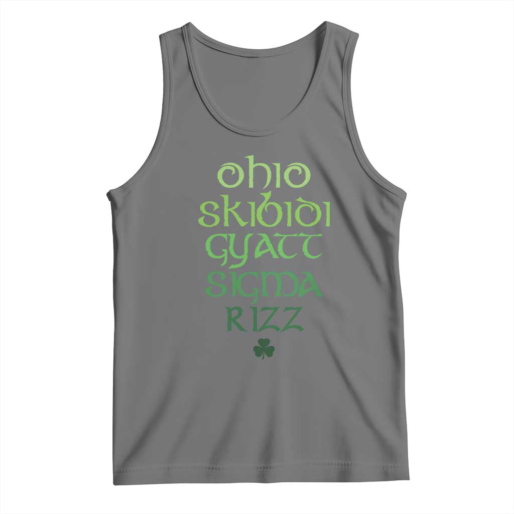 Funny Ohio Skibidi Gyatt Sigma Rizz St Patrick's Day Tank Top Shamrock TS11 Black Heather Print Your Wear
