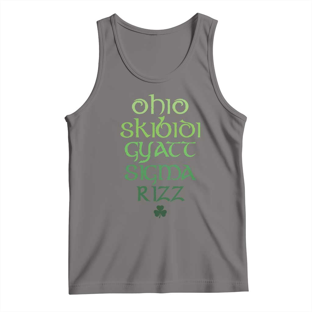 Funny Ohio Skibidi Gyatt Sigma Rizz St Patrick's Day Tank Top Shamrock TS11 Deep Heather Print Your Wear
