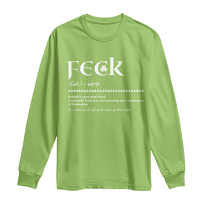 Funny Irish Pride Long Sleeve Shirt Feck Definition Shamrocks St Patrick's Day TS11 Lime Print Your Wear
