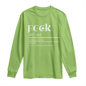 Funny Irish Pride Long Sleeve Shirt Feck Definition Shamrocks St Patrick's Day TS11 Lime Print Your Wear