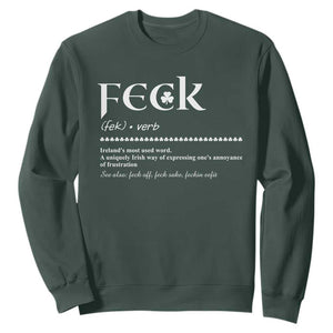 Funny Irish Pride Sweatshirt Feck Definition Shamrocks St Patrick's Day TS11 Dark Forest Green Print Your Wear