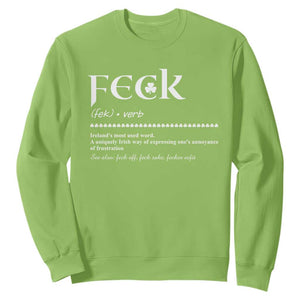 Funny Irish Pride Sweatshirt Feck Definition Shamrocks St Patrick's Day TS11 Lime Print Your Wear