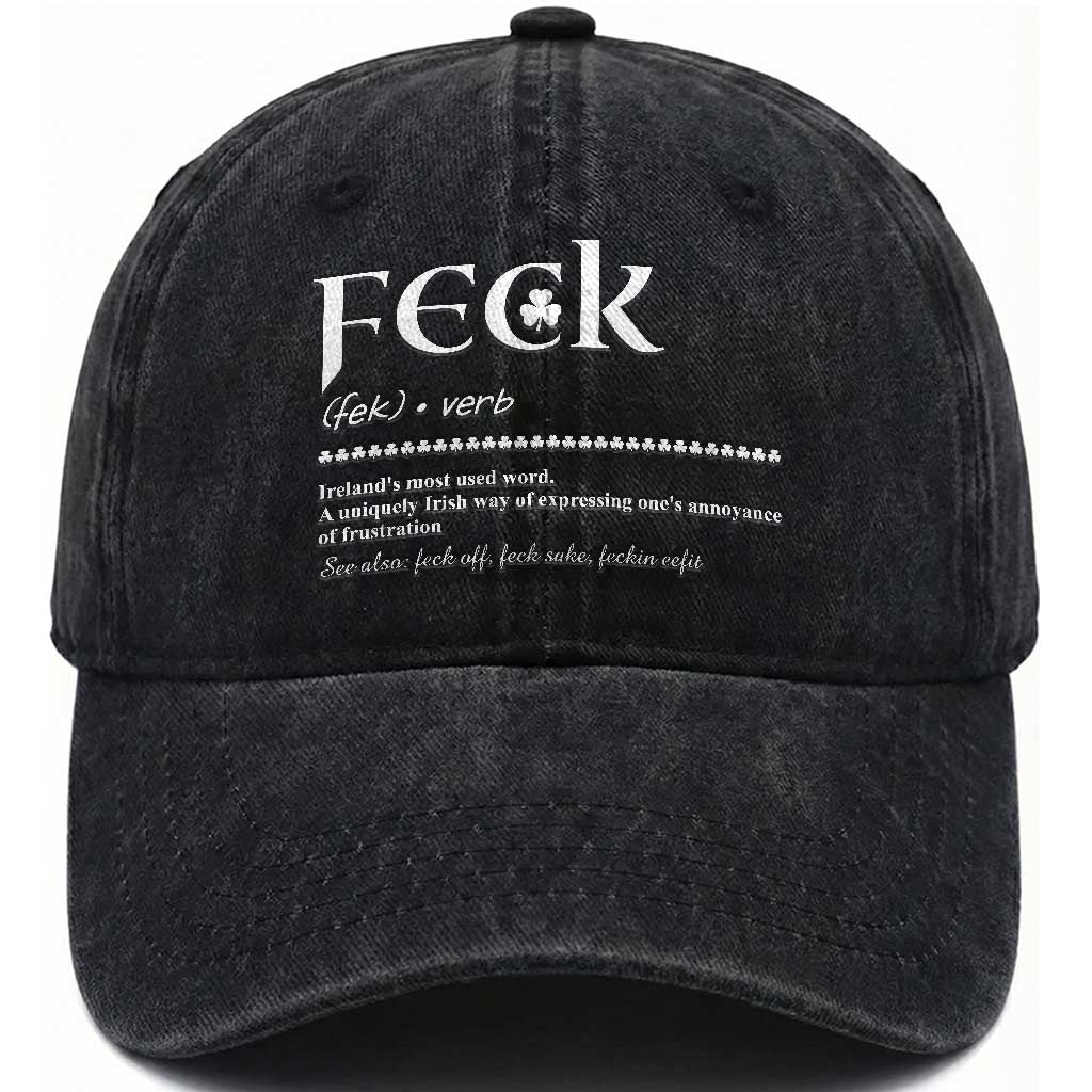 Funny Irish Pride Washed Cotton Baseball Cap Feck Definition Shamrocks St Patrick's Day TS11 Print Your Wear