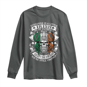 Funny Irish Viking Long Sleeve Shirt Everyone Is A Little Irish On St Patrick's Day TS11 Dark Heather Print Your Wear