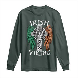 Irish Viking Long Sleeve Shirt Vintage Shamrock Celtic Viking Skull TS11 Dark Forest Green Print Your Wear