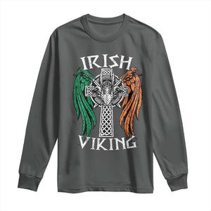 Irish Viking Long Sleeve Shirt Vintage Shamrock Celtic Viking Skull TS11 Dark Heather Print Your Wear