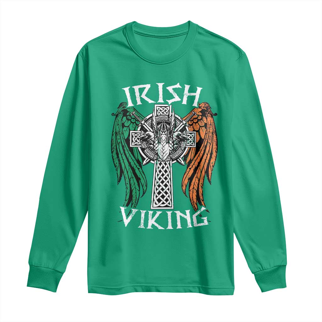 Irish Viking Long Sleeve Shirt Vintage Shamrock Celtic Viking Skull TS11 Irish Green Print Your Wear