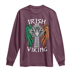 Irish Viking Long Sleeve Shirt Vintage Shamrock Celtic Viking Skull TS11 Maroon Print Your Wear