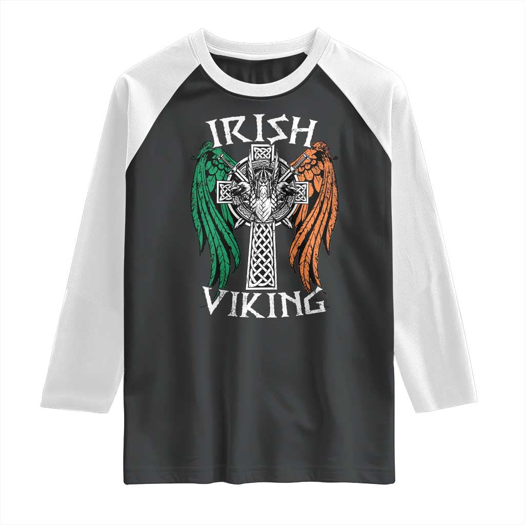 Irish Viking Raglan Shirt Vintage Shamrock Celtic Viking Skull TS11 Black White Print Your Wear