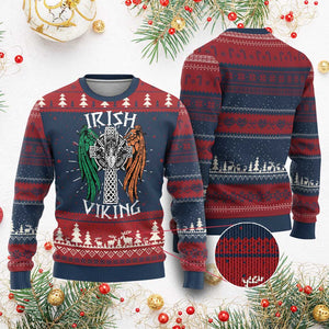 Irish Viking Knit Sweatshirt Vintage Shamrock Celtic Viking Skull TS11 Burgundy Print Your Wear
