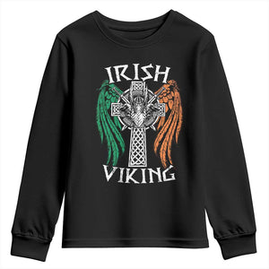 Irish Viking Youth Sweatshirt Vintage Shamrock Celtic Viking Skull TS11 Black Print Your Wear