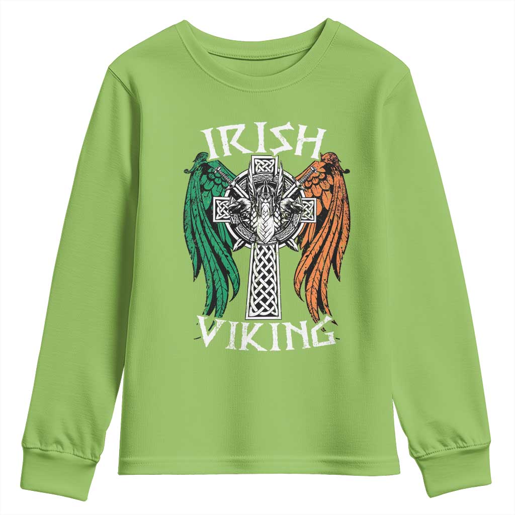 Irish Viking Youth Sweatshirt Vintage Shamrock Celtic Viking Skull TS11 Lime Print Your Wear
