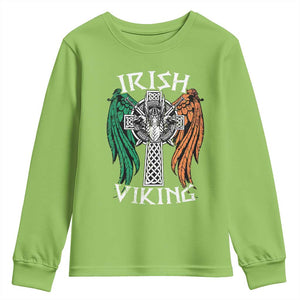 Irish Viking Youth Sweatshirt Vintage Shamrock Celtic Viking Skull TS11 Lime Print Your Wear