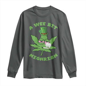 Funny St Patrick's Day Cannabis Weed Long Sleeve Shirt A Wee Bit Highrish Shamrock TS11 Dark Heather Print Your Wear